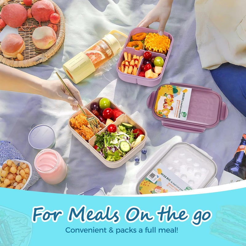 MISS BIG Bento Box for Kids,Leak Proof,Momâ€™s Choice Kids Lunch Box, No BPAs and No Chemical Dyes,Microwave and Dishwasher Safe Lunch Containers(White) - Image 2
